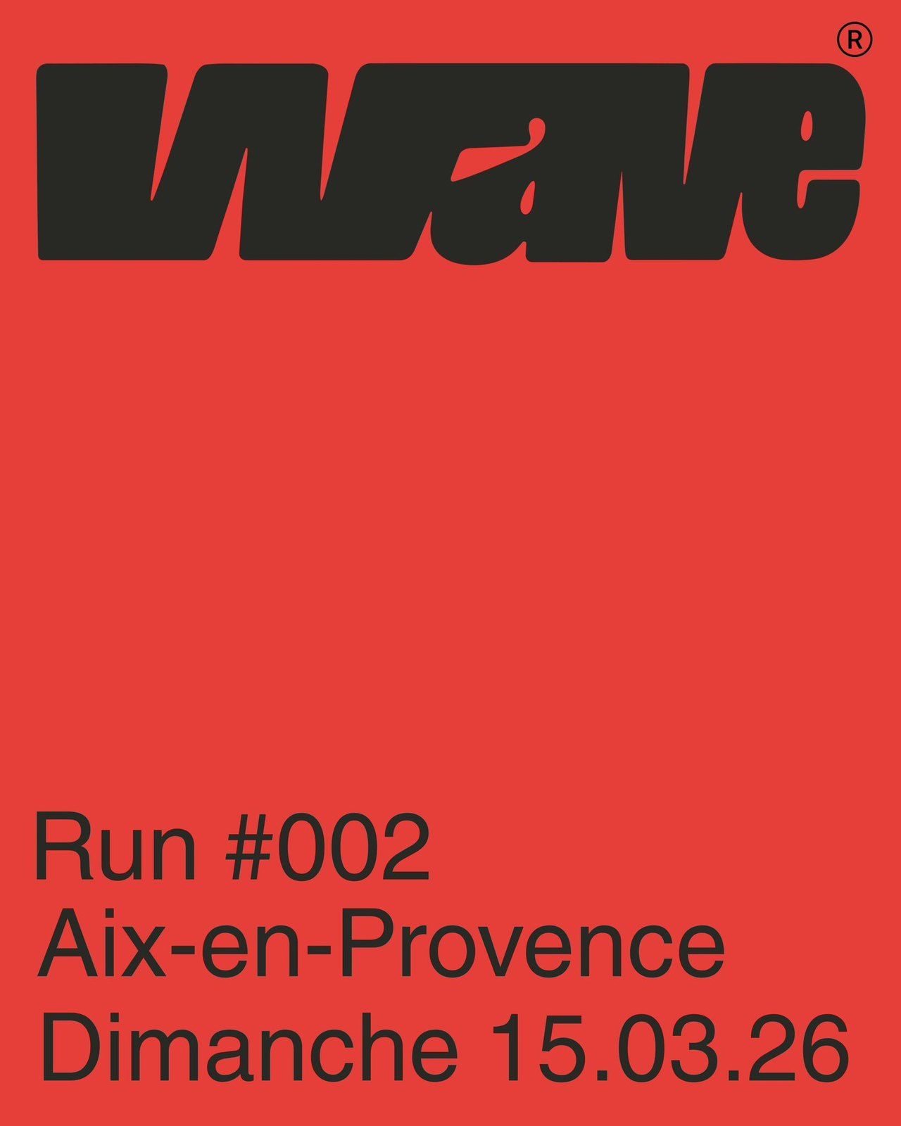 Affiche rouge du Run #002, Aix-en-Provence, dimanche 15.03.26.