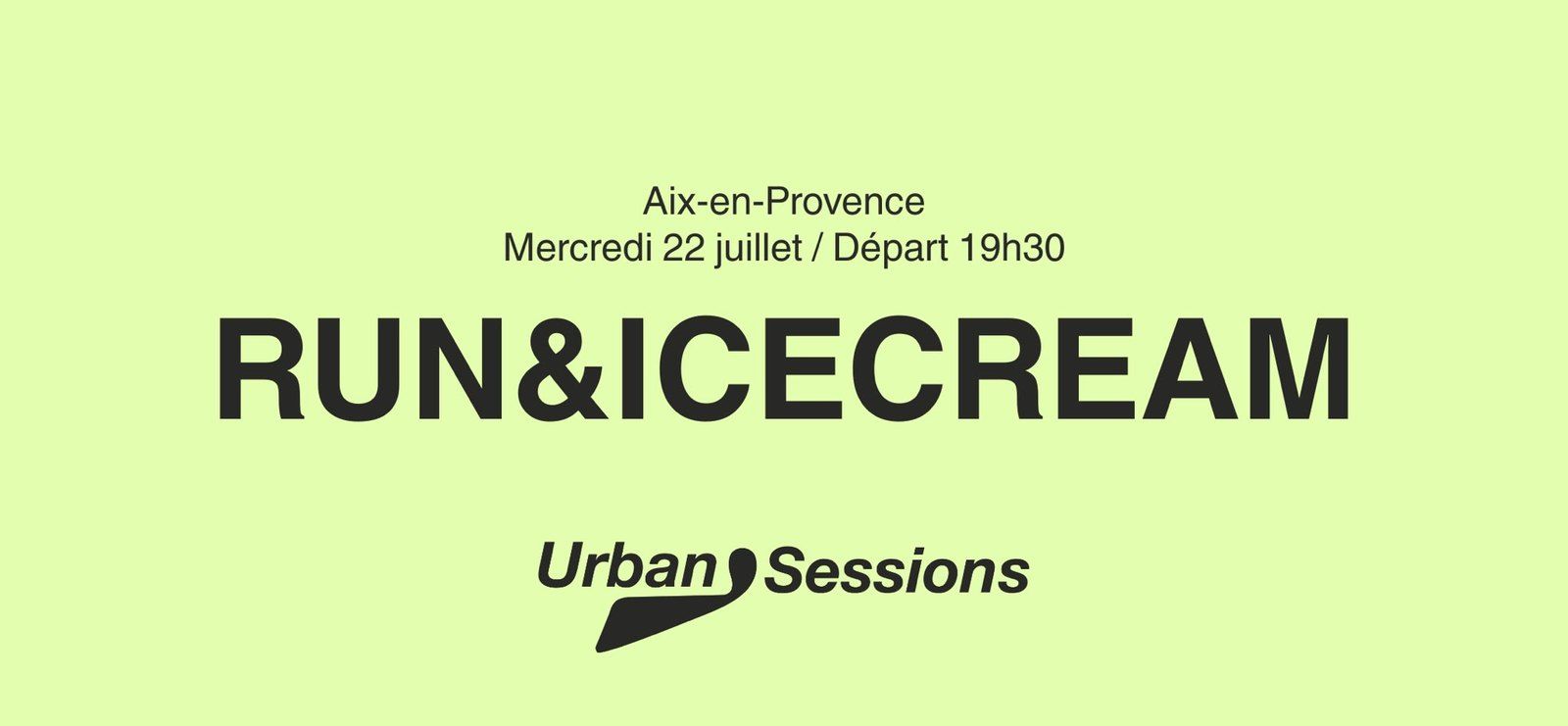 Affiche lime Run & Ice Cream, mercredi 22 juillet, départ 19h30.