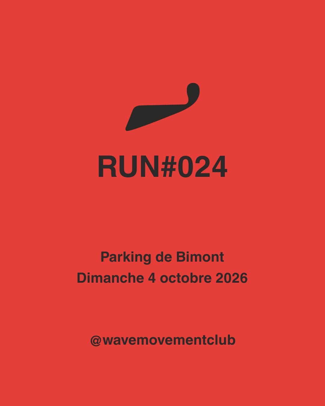 Affiche rouge du run du dimanche 4 octobre 2026 au parking de Bimont, publiée sous le numéro #024.